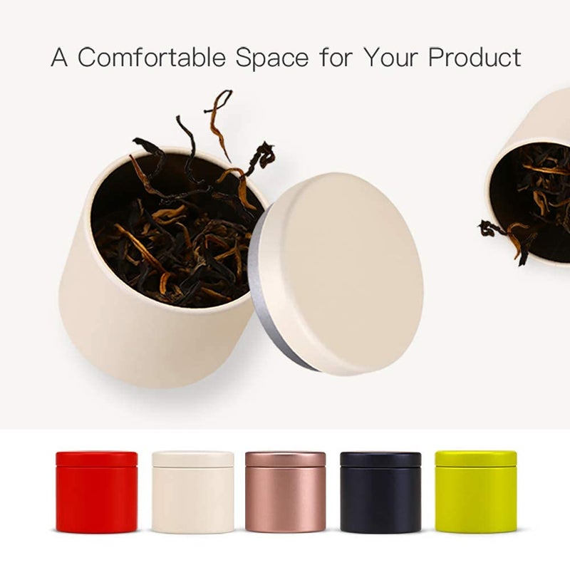 Tianhui Small Tin Can Box with Airtight Lids Canister for Coffee Tea Candy Storage Loose Leaf Tea Tin Containers Storage 5 Pcs (Five Colors, S) - Image 4